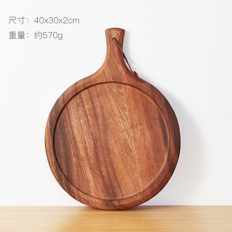 Natural Acacia wood lacquer-free wax-free solid wood home pizza plate tray wooden chopping board: Round pizza plate