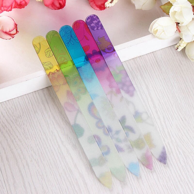 1 st Stempelen Bloem Glas Nagelvijl Buffer 14 cm Manicure Nail Art Praktijk Tool Willekeurige Patroon