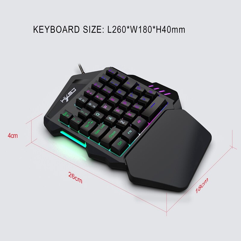 HXSJ V100+S600 Ergonomic Multicolor Backlight One-Handed Game Keyboard Mouse Set 4800DPI Gamer Gaming Mouse and Keyboard Kit for