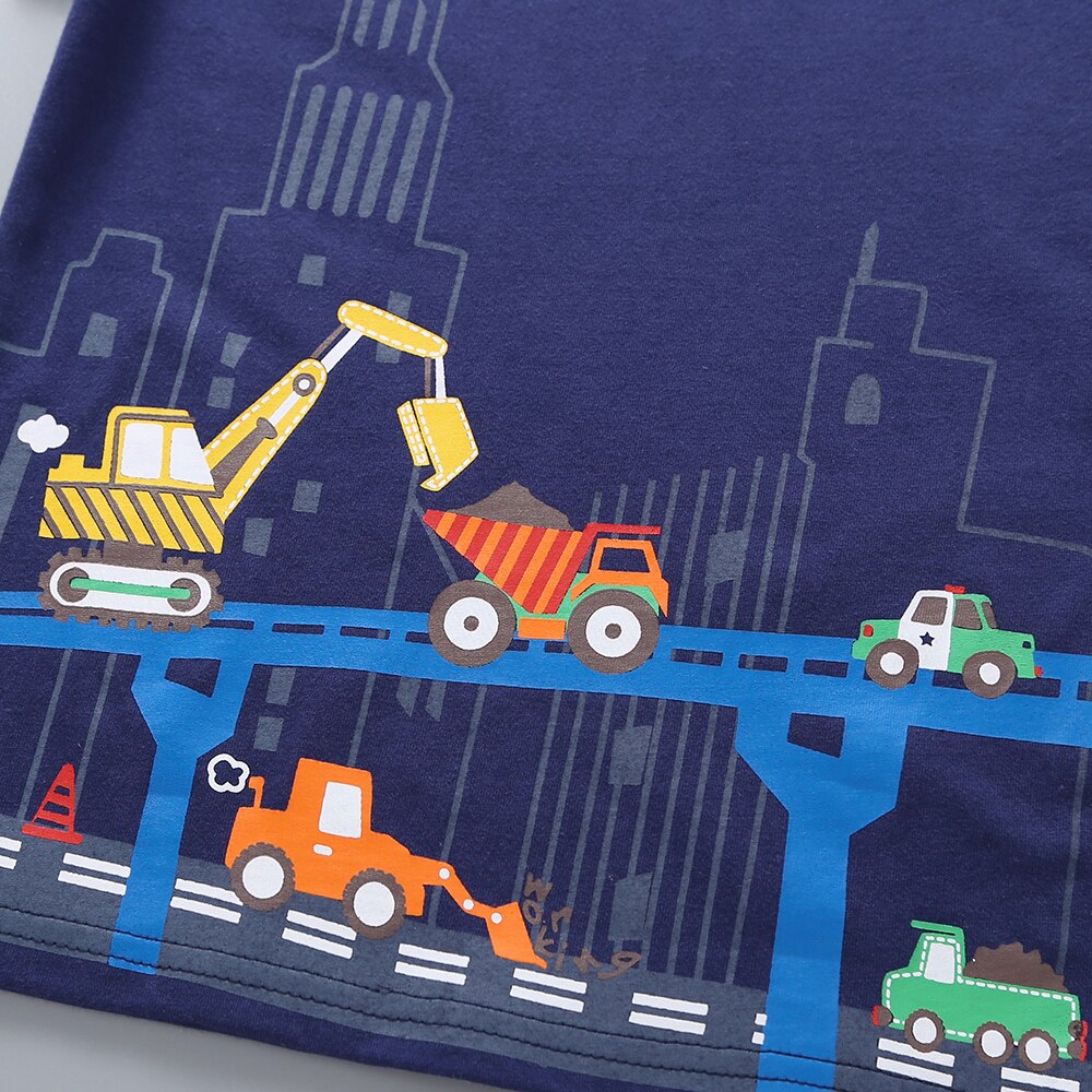 Infant Cartoon Car Print T-shirt Toddler Short Sleeve Round Neck Pullover Baby Loose Top