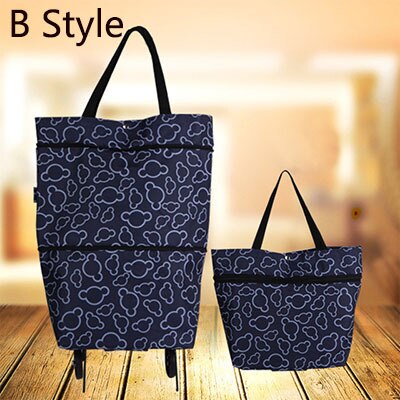 Folding Boodschappentas Winkelwagen Groenten Shopping Organizer Draagbare Tas Op Wielen Zak Eten Trolley Tas Sleepboot Pakket: B Style Micksy Black