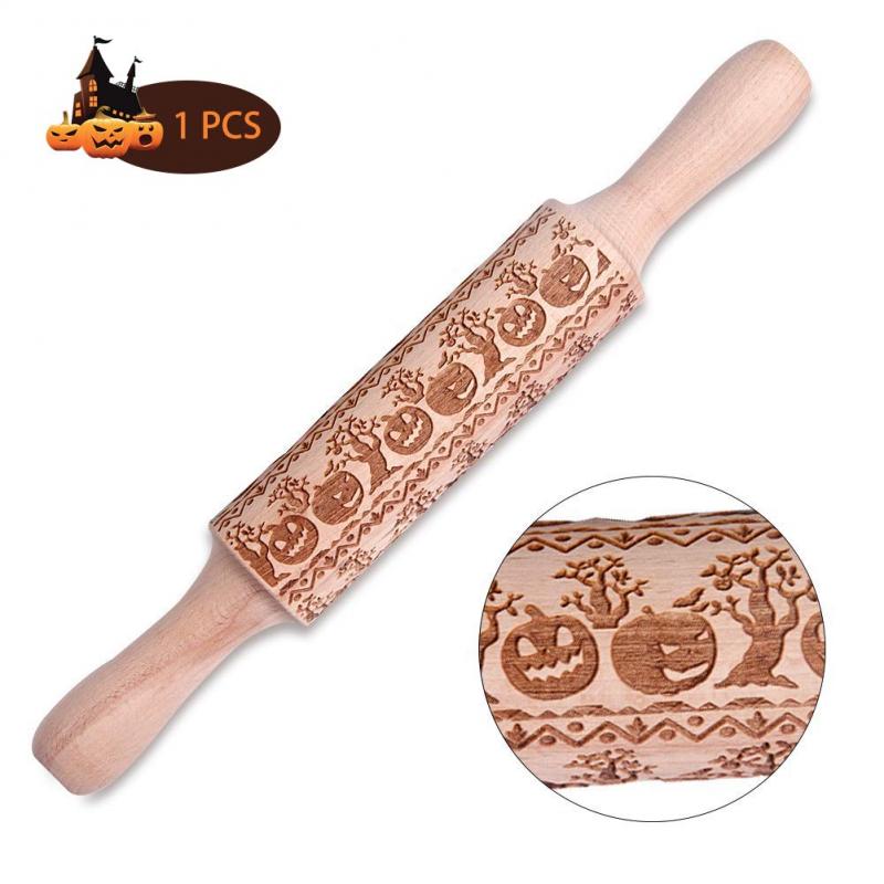 Pompoen Hoed Rolling Pins Halloween Reliëf Roll Pins Houten Bakken Biscuit Gezicht Taart Deeg Cake Roller Keuken Decoratie Acces: 03