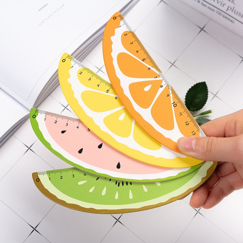 Tecknad frukt apelsin vattenmelon citron linjal mäta rak linjal verktyg reklampapper