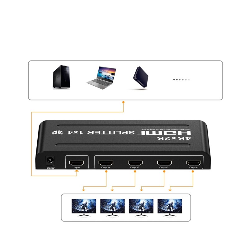 HDMI Splitter 1X 4 4K x 2K Large Video HD On-Screen Splitter HDMI 1X 4 Switcher for Desktop Computers, Laptops, HD Cameras, HD T