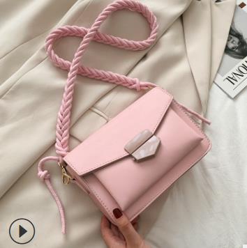 Gevlochten Schouderband Kleine Pu Lederen Crossbody Tassen Voor Vrouwen Lady Schouder Handtas Vrouwelijke Luxe Flap Bag: Roze