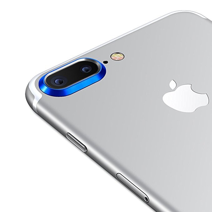 Protector de cristal templado para lente de cámara 3D, funda de anillo de lente trasera para iPhone 7/8 Plus, parachoques de anillo ovalado: Blue