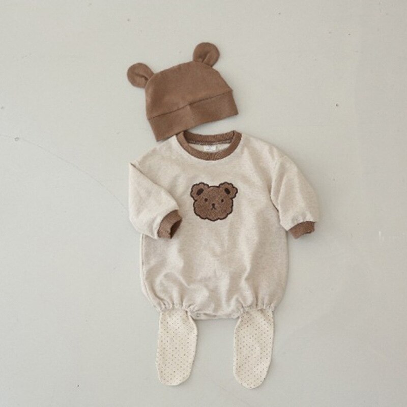 8438 eins Koreanische Baby Jungen Und Mädchen Bär Kaninchen Langarm zur Seite fahren Strampler Klettern Anzug Dreieck Tasche Furz