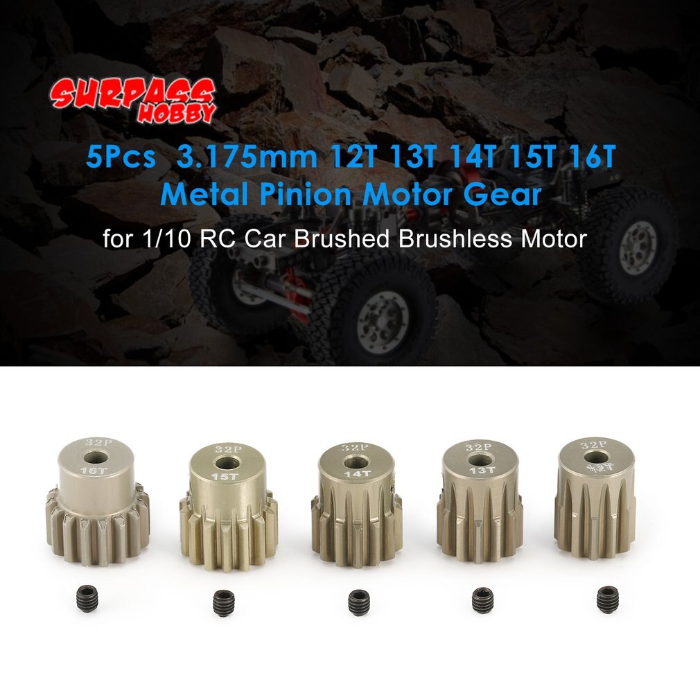 5Pcs 32DP 3.175Mm 12T 13T 14T 15T 16T Metalen Pinion Motor Gear set Voor 1/10 Rc Auto Vrachtwagen Geborsteld Borstelloze Motor