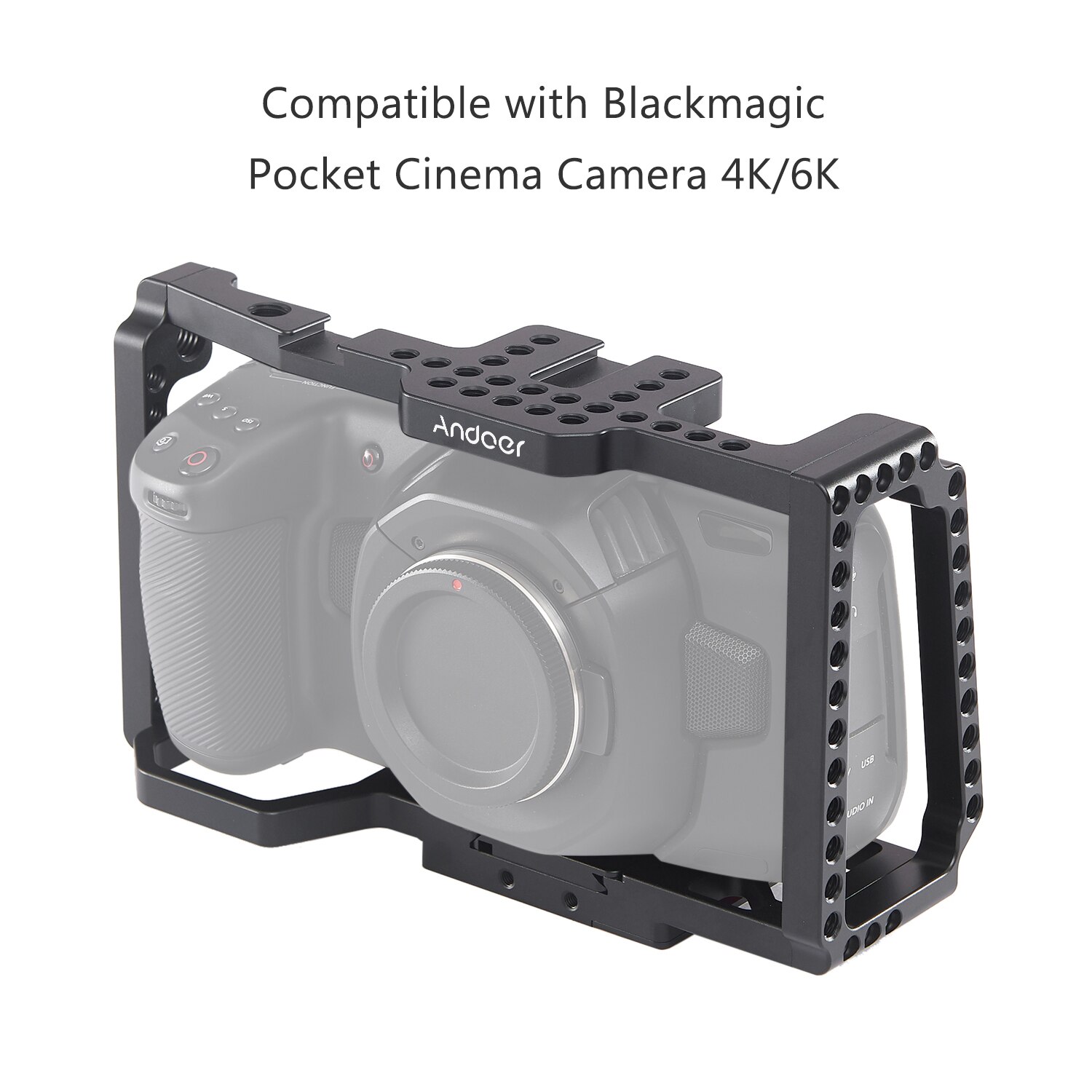 Andoer Camera Cage Video Film Movie Cage with Quick Release Plate For Blackmagic Pocket Cinema Camera 4K/6K BMPCC 4K 6K