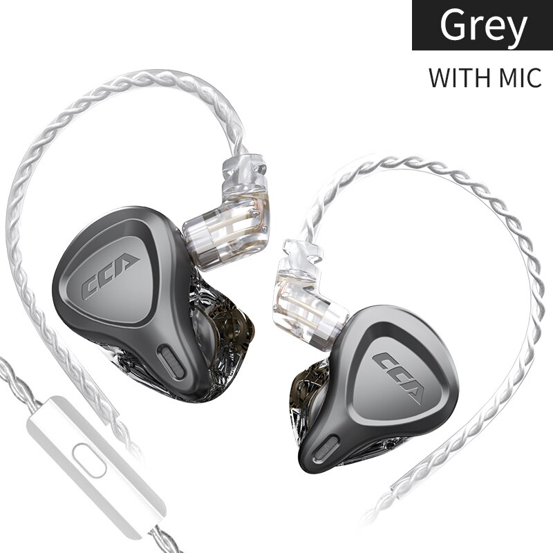 Cca csn 1ba + 1dd hybrid-ohrhörer mit geräuschunterdrückung, in-ear-kopfhörer, monitor-kopfhörer, hifi-headset für kz zsn pro, zsx  zs10 pro, zax: Grau mit mikrofon