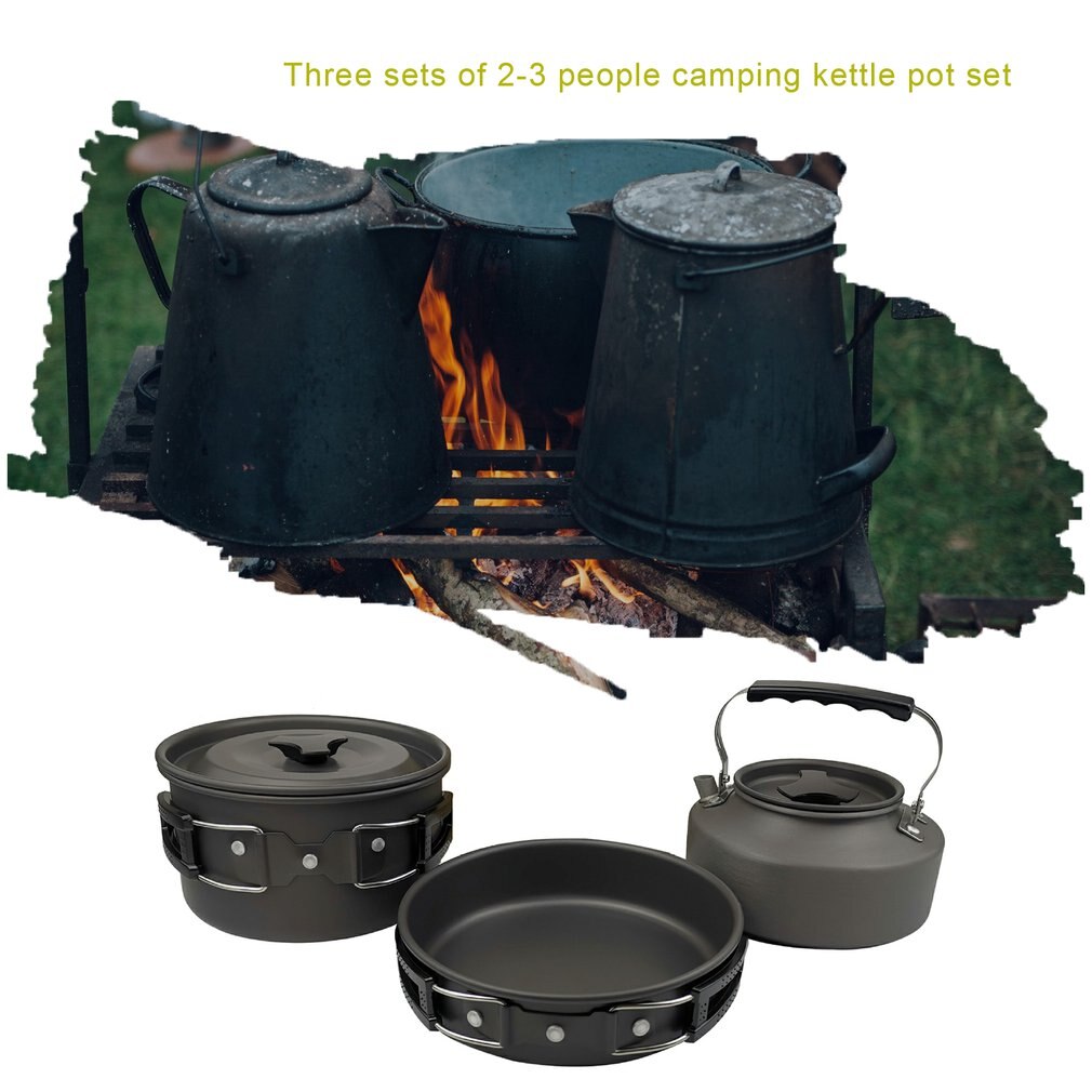 Camping Kookgerei Kit Outdoor Aluminium Koken Set Water Ketel Frituren Pot Reizen Wandelen Picknick Bbq Servies Apparatuur