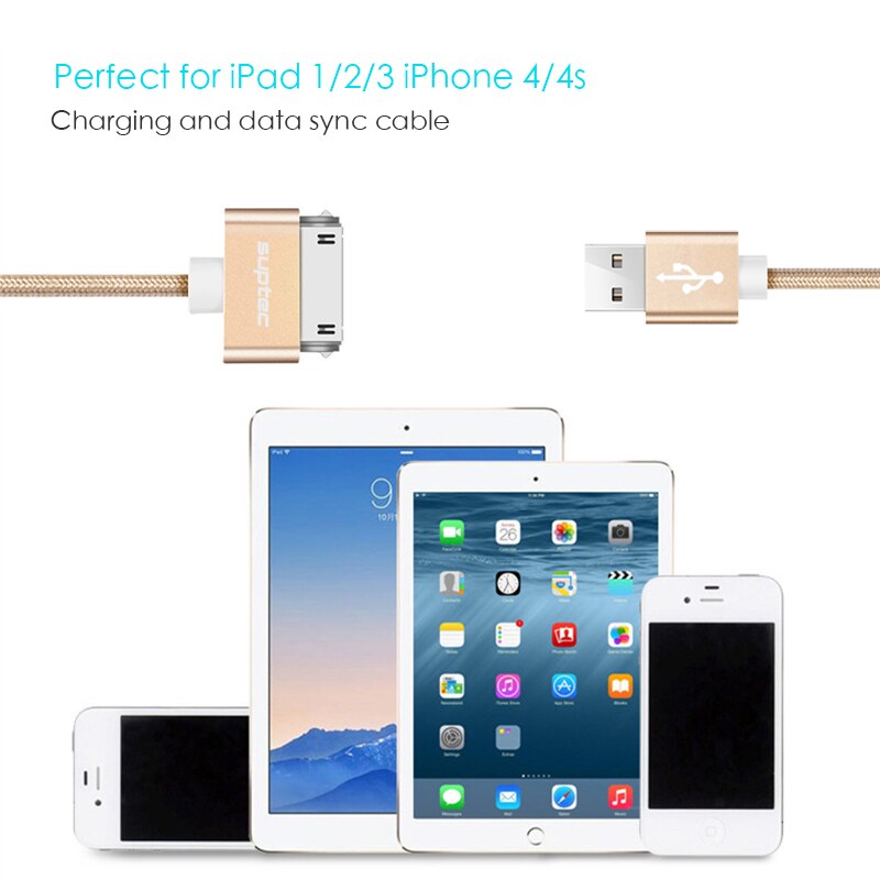 SUPTEC USB kabel dla iPhone 4 s 4S 3GS iPad 2 3 ipod nano dotykowy szybkie ładowanie 30 Pin oryginalny adapter do ładowarki ładowarka kabel do transmisji danych