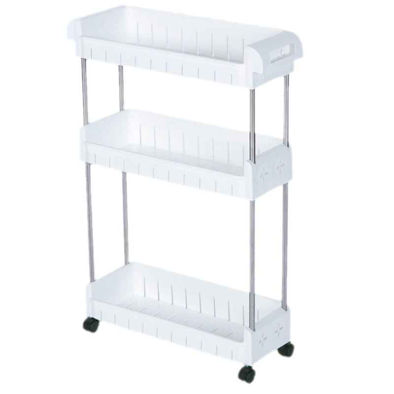 3 Tier Slim Storage Cart Mobile Shelving Unit Slide Out Storage Tower for Kitchen Bathroom Laundry Room Narrow Places White