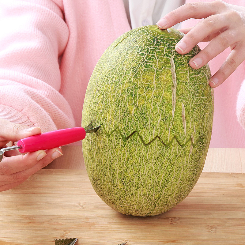 Frugt udskæring kniv is grave kugle scoop vandmelon melon dobbelt hoved gadget gør det selv-assorteret kolde retter køkkenværktøj