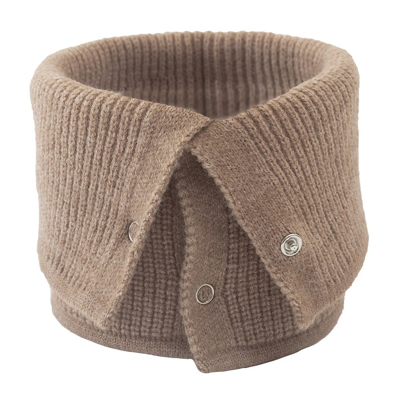 Warme Kraag Ring Sjaal Vrouwelijke Wollen Gebreide Sjaal Vrouwen Snood Sjaals Winter Button Hals Sjaals Effen Kleur: Khaki