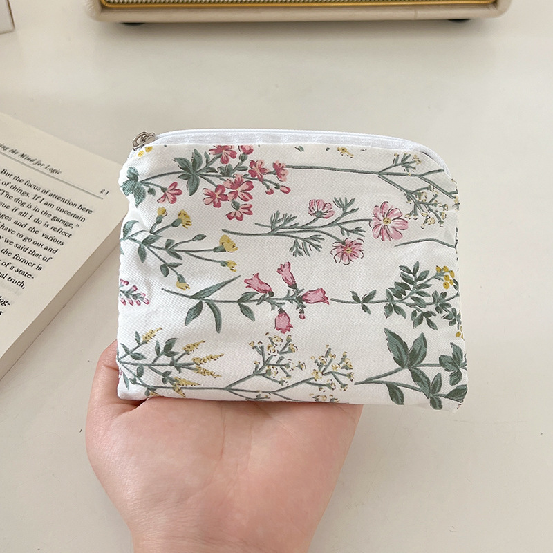 Ins Small Coin Purse Pouch Mini Wallet Printed Lipstick Key Women Sanitary Napkin Storage Bag Fabric Zipper Makeup Organizer: Khaki