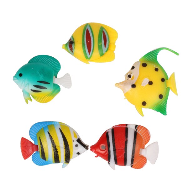 5x Aquarium Kunstmatige Kleurrijke Gloeiende Vis Siliconen Clownfish Drijvende Decoraties Ornamenten Voor Aquarium Ornamenten