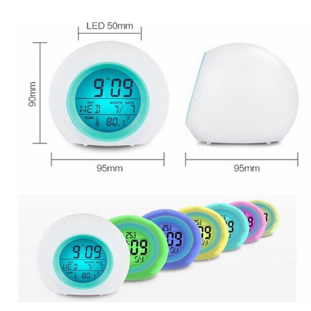 Kids Cute Cartoon Alarm Clock 7 Colors Changing Night Light LED Digital Alarm Clocks Student Desk Clock With Thermometer