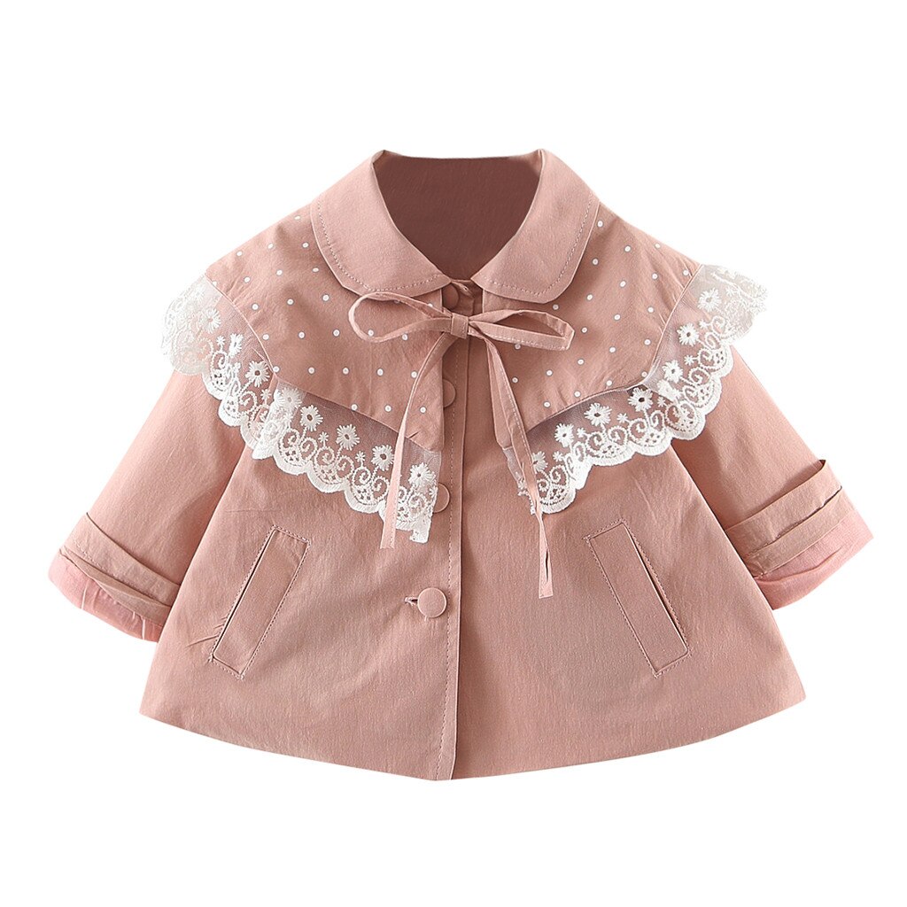 Kids Kleding Peuter Baby Kinderen Meisjes Solid Lace Winddicht Jas Uitloper Casual Kleding Jassen Voor Meisjes Jassen Uitloper: Roze / M