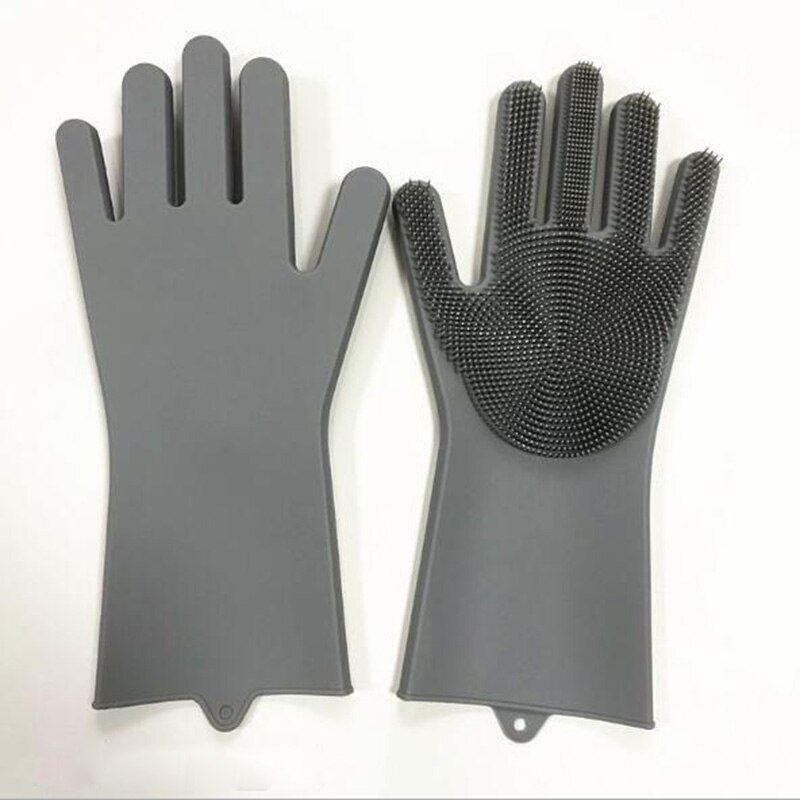 Guantes de goma para fregar platos, esponja de limpieza de grado alimenticio, multiusos, mágicos, 1 par: Gray