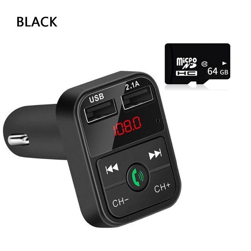 Samochodowy Bluetooth 5.0 nadajnik Modulator FM bezprzewodowa ładowarka samochodowa zestaw głośnomówiący odbiornik Audio Auto MP3 odtwarzacz samochodowy podwójny Adapter USB: black 64GB