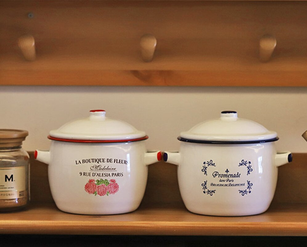 Enamel Stewpot Unbreakable Outdoor Travel Camping Bonfire Party Fishing Picnic Pot Stewpot Enamel Pasta Soup Bowl