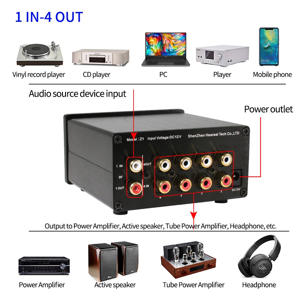 DLHiFi-conmutador de señal de Audio HiFi, interruptor Selector divisor para amplificador, 4 entradas, 1 salida/1 entrada, 4 salidas sin pérdidas, dos vías