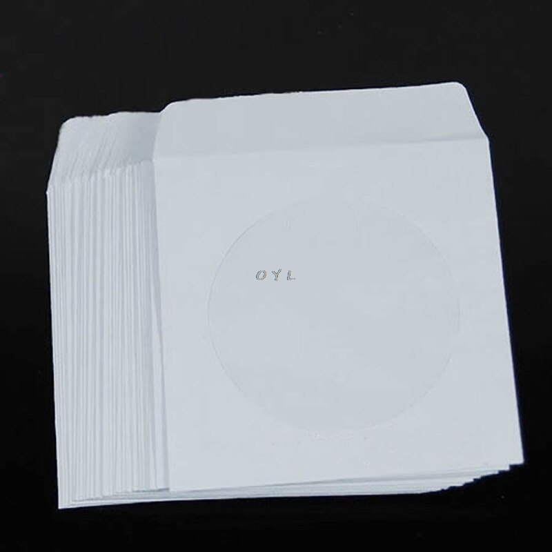 Fundas de papel para discos de CD y DVD de 5 pulgadas, almacenamiento de sobres, ventana transparente con solapa, 50 Uds.
