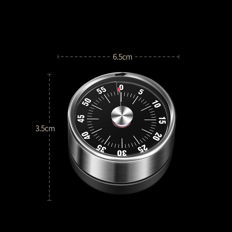1 hour Kitchen Timer Mechanical Cooking Alarm Counter Clock Baking Reminder Stainless Steel Manual Countdown Round Magnetic Red: black
