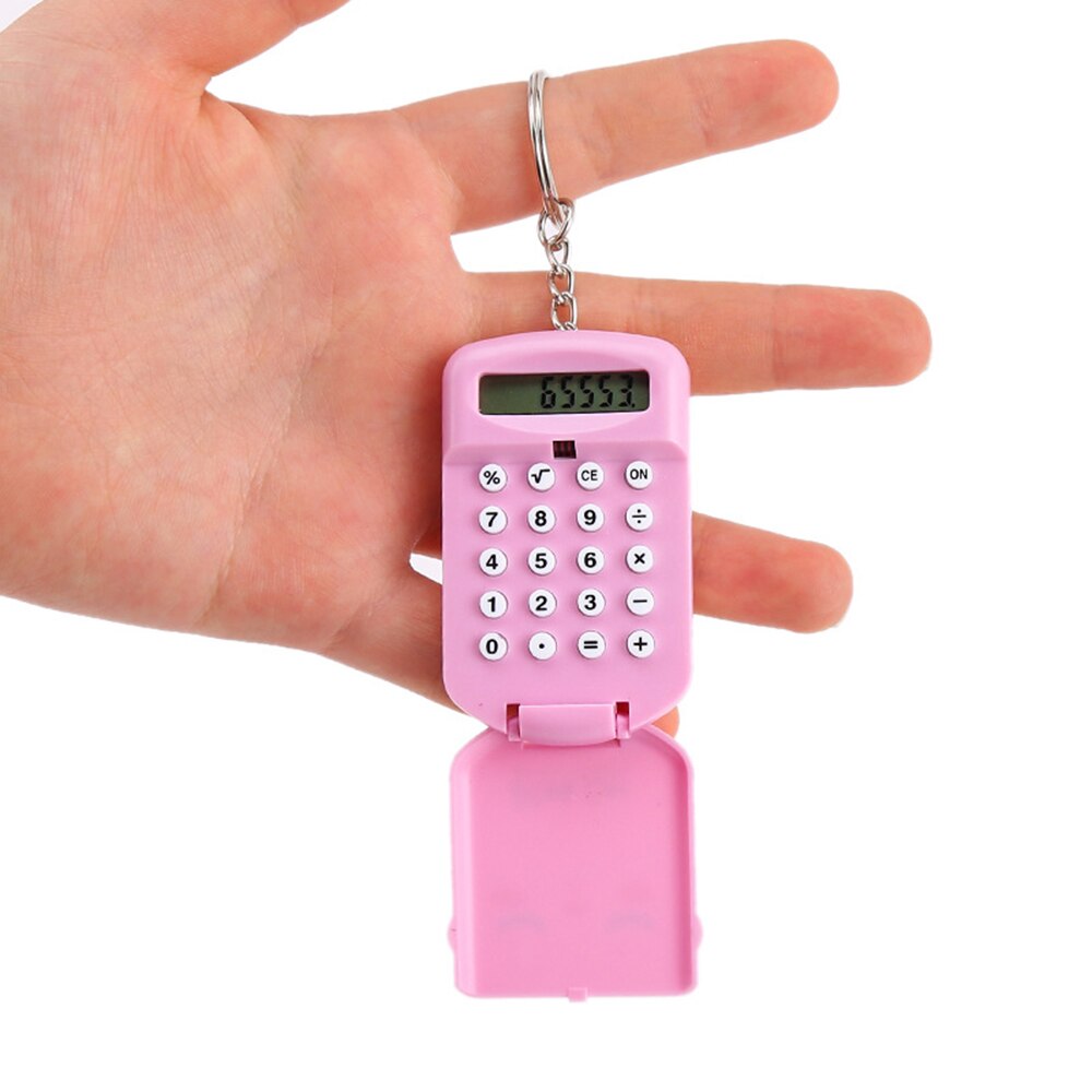 Mini Calculator Cute Cartoon with Keychain 8 Digits Display Portable Pocket Size Calculator for Children School Supplies