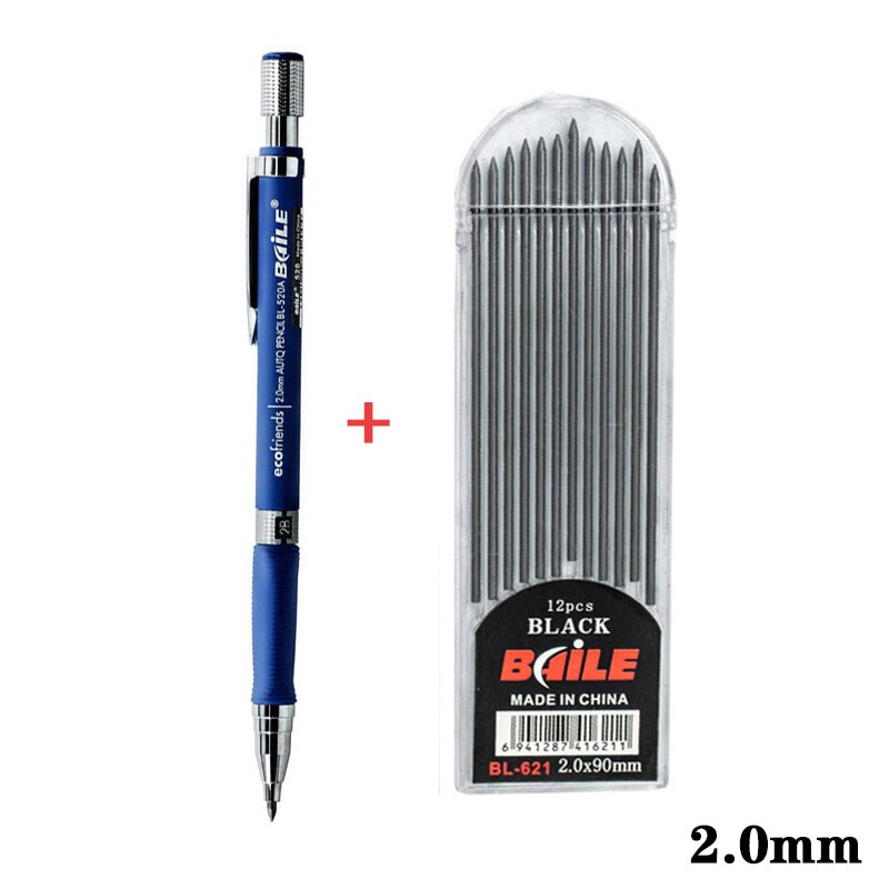 2B Automatic Pencils 2.0mm Mechanical Pencil Set With 12pcs Lead For Drawing Writing Tools Stationery Gray/Colorful Pencil: Black Set B