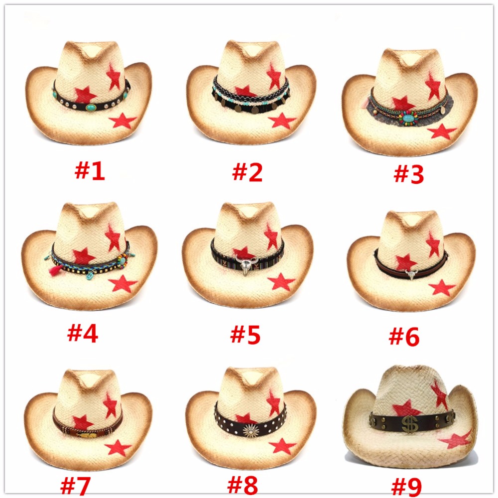 Kvinder western cowboyhat med kvastbånd stjerne dame sombrero hombre cowgirl jazz caps størrelse 58cm