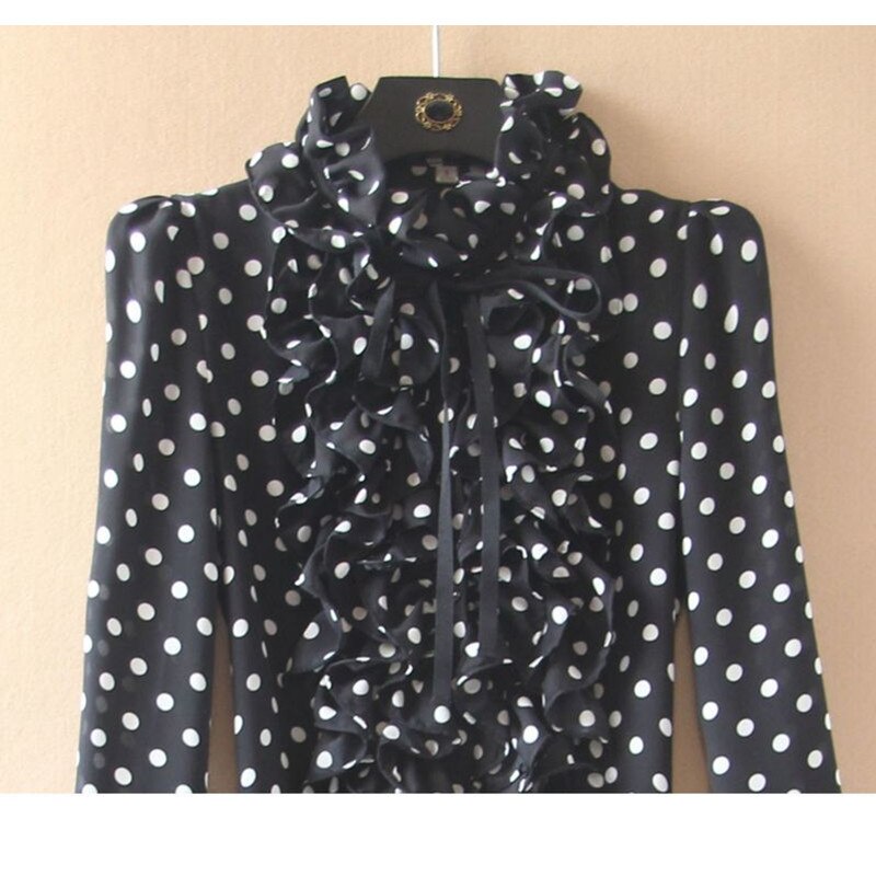 Body noir imprimé à pois pour femme, chemise à manches longues, à volants, style coréen, à la , barboteuse, haut,
