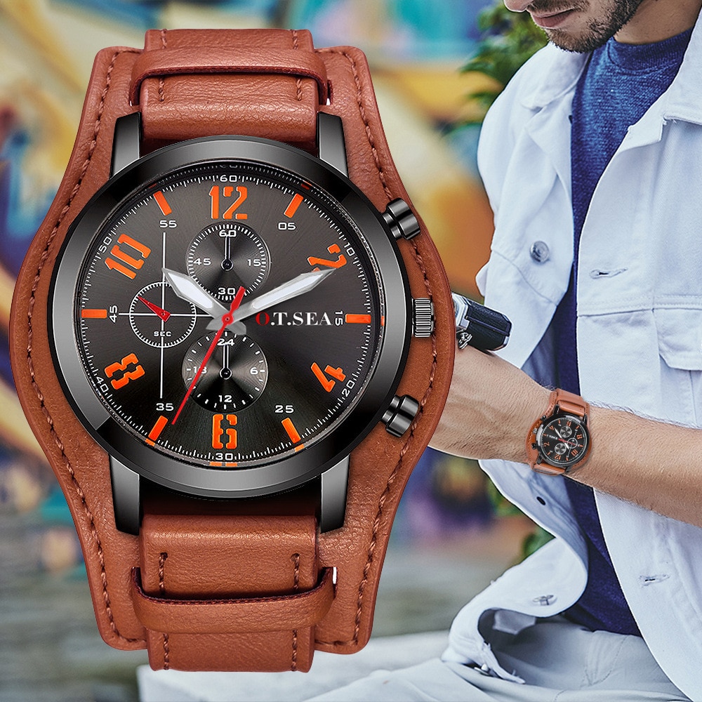 Kvarts mænds ure top brand luksus mandlig kronograf sport herre armbåndsur hodinky relogio masculino: D047- orange