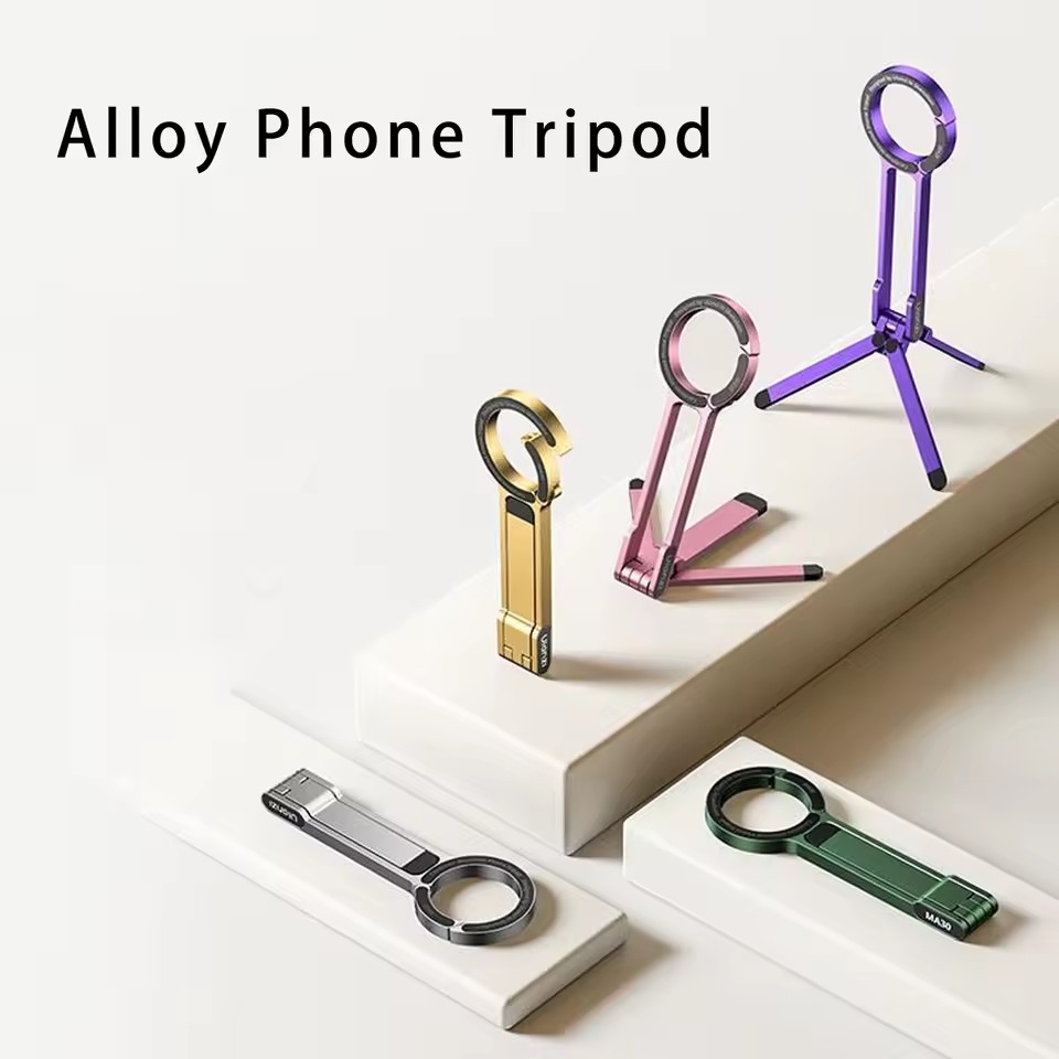 Legering telefoonstatief karabijnhaak gemonteerd voor iPhone draagbare dubbelzijdige magnetische statief bureaumontage telefoonhandgreephouder