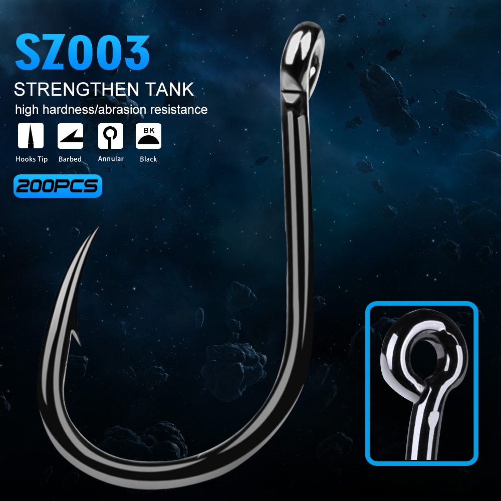 200pcs/lot High Carbon Steel Fishing Hook 3#-15# Barbed Single Hook High Qulity Fishing Tackle Jig Big Hook