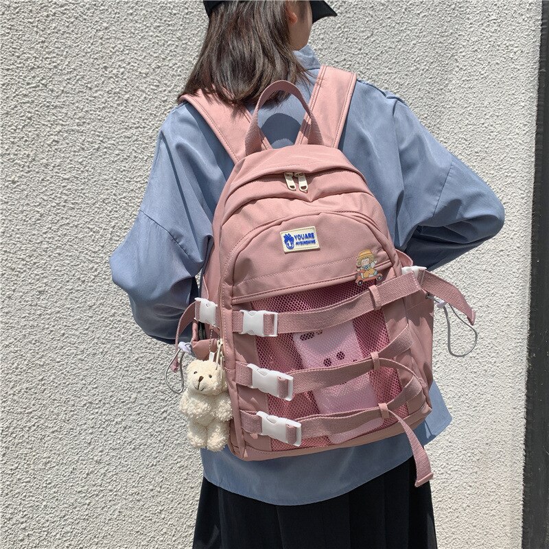 Mesh Hollow Backpack Large Capacity Women Men School Backpack Nylon Shoulder Bag Laptop Teen School Bag Mochilas Unisex Backpack