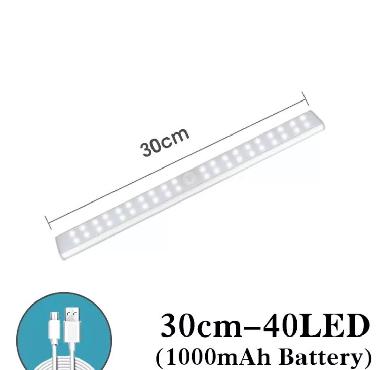 Hvid ledet natlys bevægelsessensor trådløs usb genopladelig 20 30 40 50cm natlampe til køkken canbinet væg: 30-40