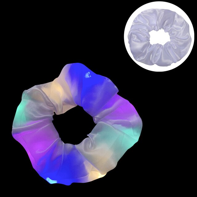 1pc LED Luminous Women Girls Hair Rope Flashing Ponytail Holder Light Up Elastic Hair Bands Hair Accessories Glow Party Supplies: white