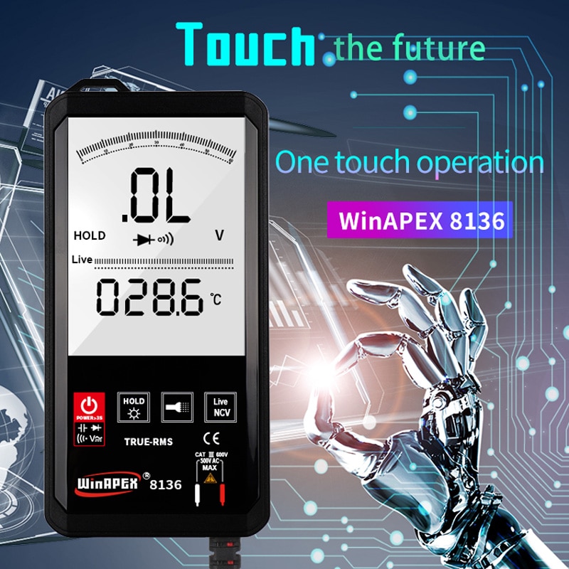 WinAPEX Digital Multimeter Smart Touch Screen DC Analog Bar True RMS Tester 6000 Counts Multimetro Transistor Capacitor NCV