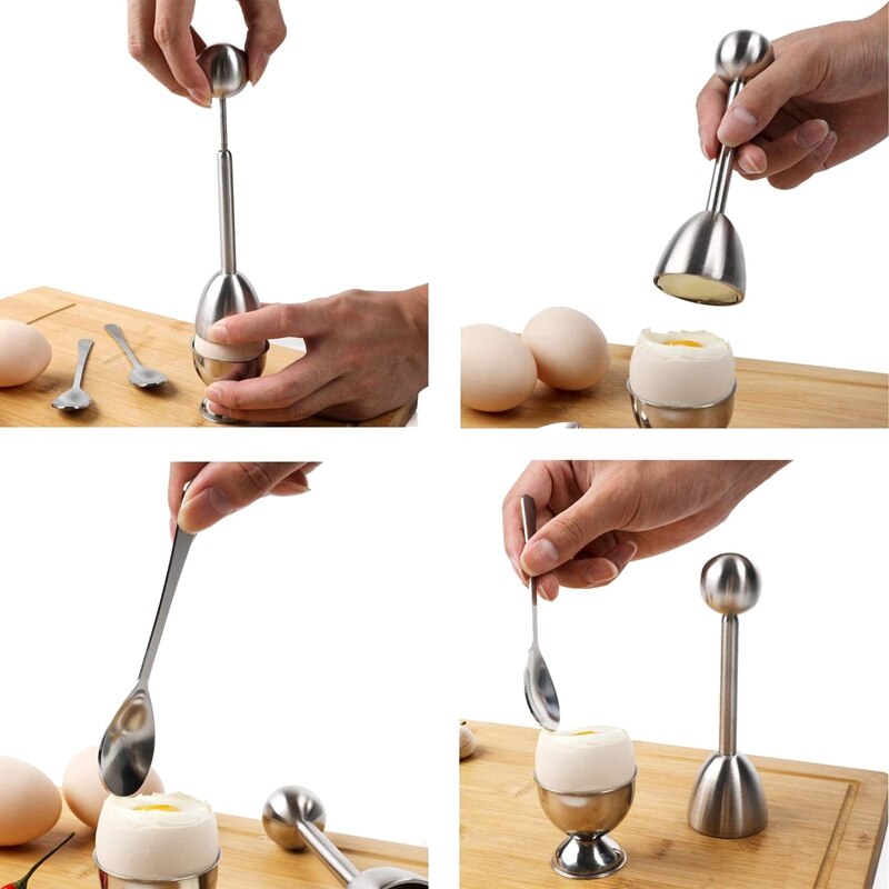 Egg Cutter Topper Set,Stainless Steel Egg Opener Egg Wacker Poached Egg Separator Egg Cracker Tool for Soft & Hard Boiled Eggs