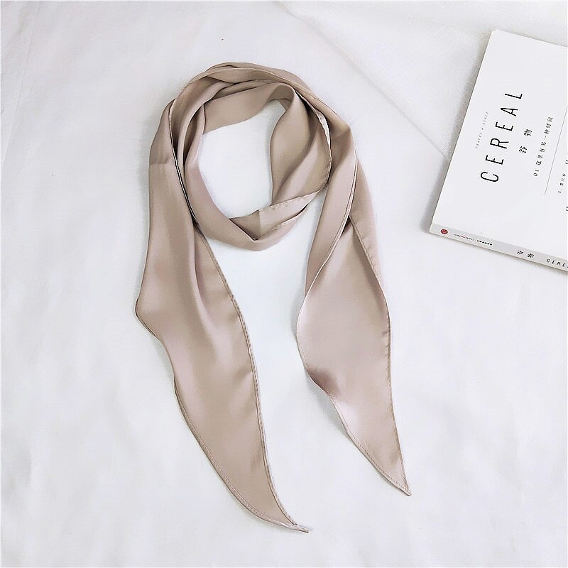 Foulard en soie imitation ruban pour femme, joli foulard solide pour fille, bandeau pour cheveux, poignée de sac, petits foulards: Gris