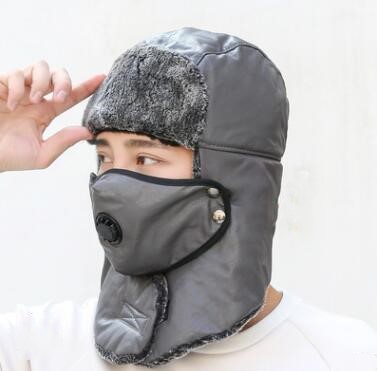 Chapeaux de bombardier thermiques en cuir pour hommes et femmes, Protection des oreilles, casquette de Ski, Protection du cou épaisse en velours pour vieil homme, hiver: Gray