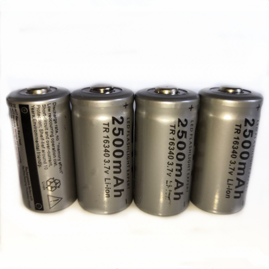 4 stks/partij 3.7V 2500mAh CR123A 16340 oplaadbare batterij bescherming CR123a 16340 lithium ion oplaadbare lithium batterij
