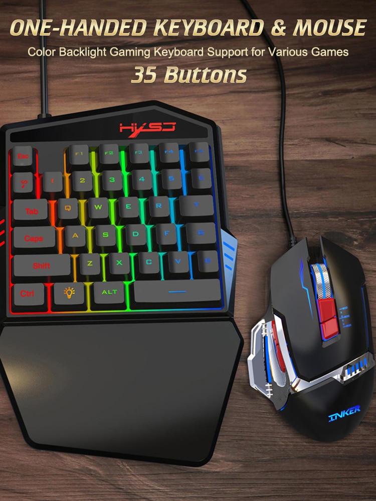 Portable One-Handed Mechanical Gaming Keyboard 6400 DPI mouse RGB Backlit Mini Gaming Keypad Game Controller for PC phone Gamer