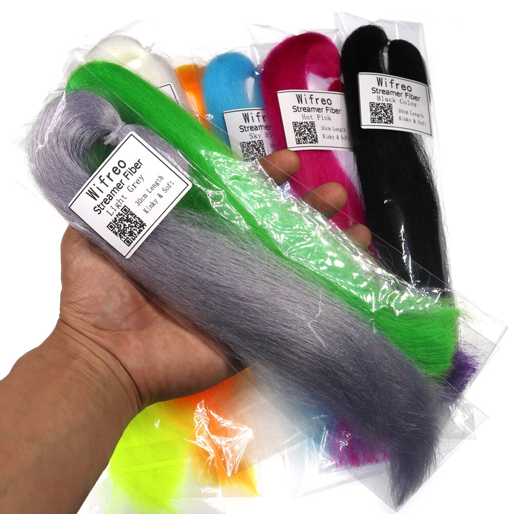 Wifreo 1 paczka 30CM karbowany Kinky Minnow fibre Streamer włókna muchowe Bucktail główka jigowa materiał wiązany do muchówek Bass Lure