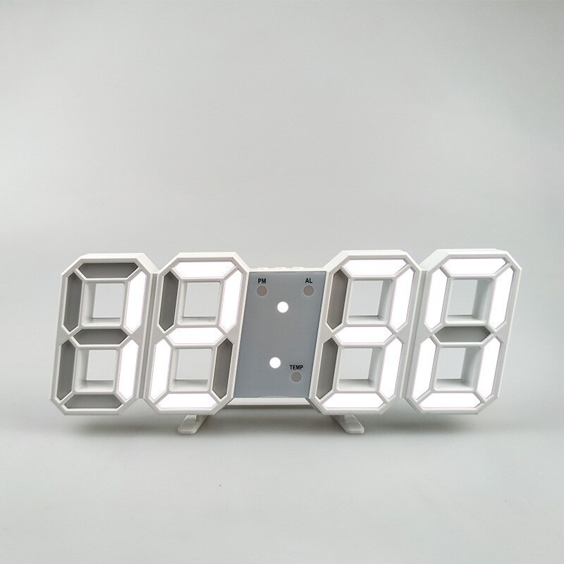 Reloj de pared grande 3D, moderno, LED, Digital, USB, electrónico, nocturno, luminoso, alarma, de mesa, decoración del hogar de escritorio: White