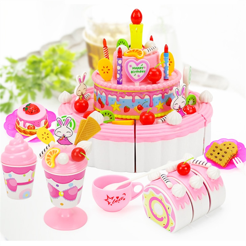 103Pcs ABS Plastic Cake Toys Children's Classic Kitchen Toys 6 Different Types Pink blue Boys And Girls Birthday Christmas