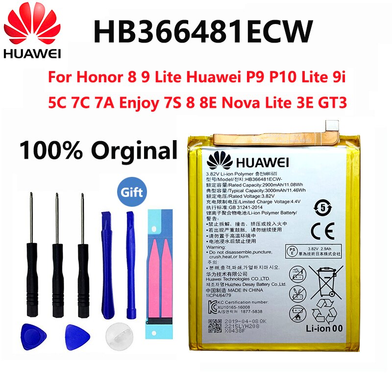 Original HUAWEI Honor 8 Battery Honor 8 Lite 9 HB366481ECW Real 3000mAh for HUAWEI P9 P Smart P9 P10 P20 Lite Honor 5C