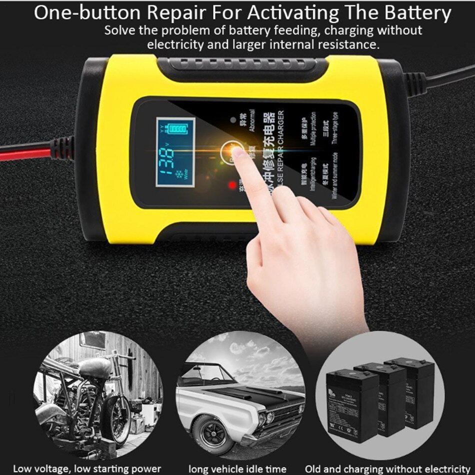 Anhtczyx-cargador de batería de coche 12V 6a para motocicleta, batería europea de plomo ácido AGM, LCD Digital